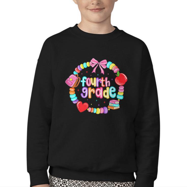 First Day Of 4th Grade Friendship Bracelet Back To School Youth Crewneck Sweatshirt