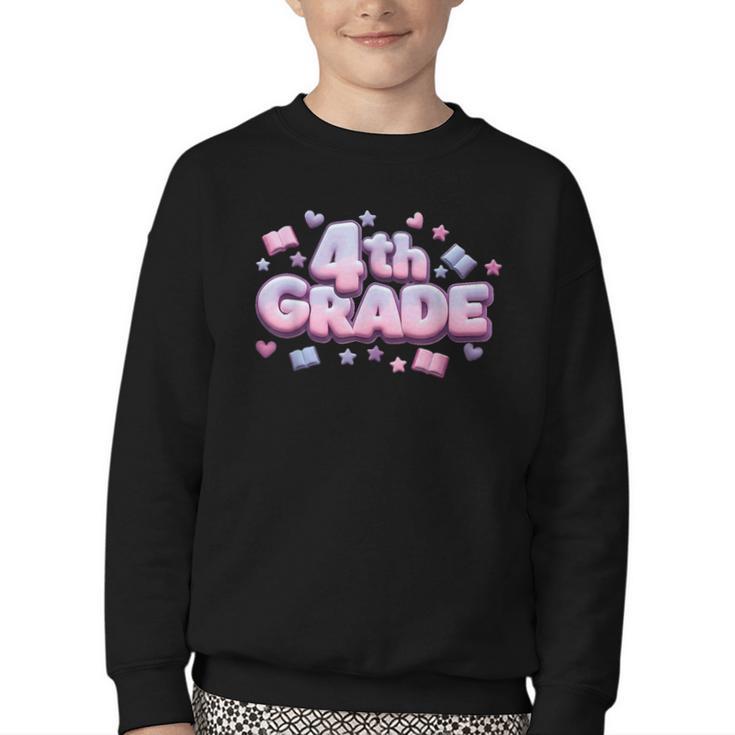 First Day Of 4th Grade Girls Coquette Bow Back To School Youth Crewneck Sweatshirt First Day Of 4th Grade Girls Coquette Bow Back To School Youth Crewneck Sweatshirt