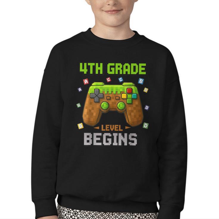 First Day Of 4th Grade Level Begins Back To School Boy Youth Crewneck Sweatshirt