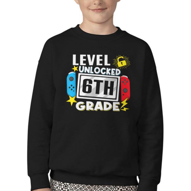 First Day Of 6th Grade Level Unlocked Game Back To School Youth Crewneck Sweatshirt