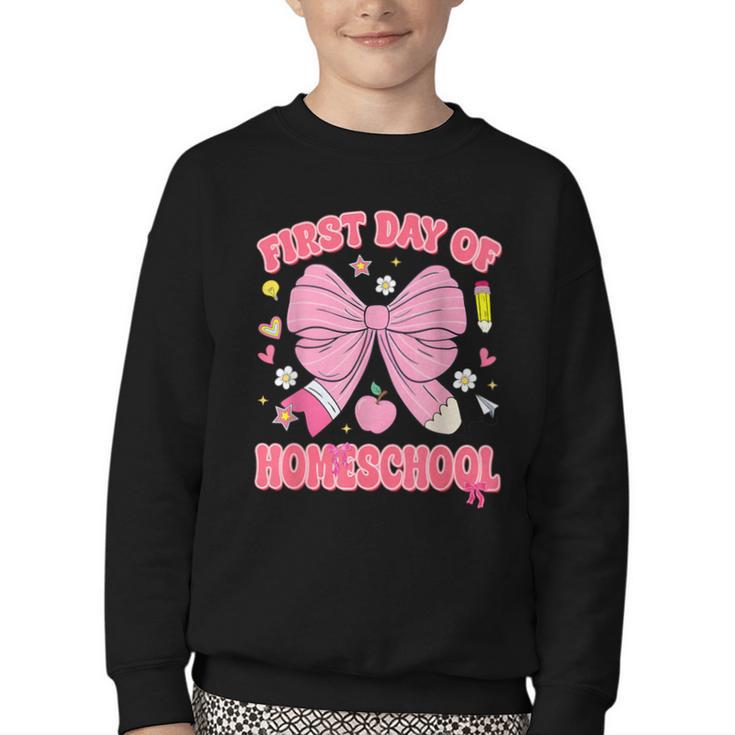 First Day Of Homeschool Coquette Back To School Girls Youth Crewneck Sweatshirt