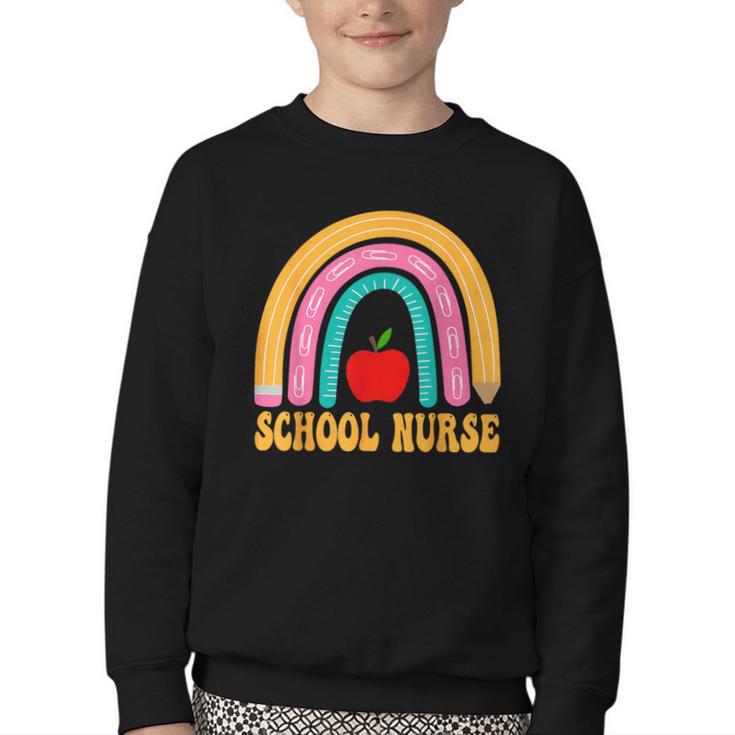 First Day Of School Nurse Back To School Rainbow Pencil Youth Crewneck Sweatshirt