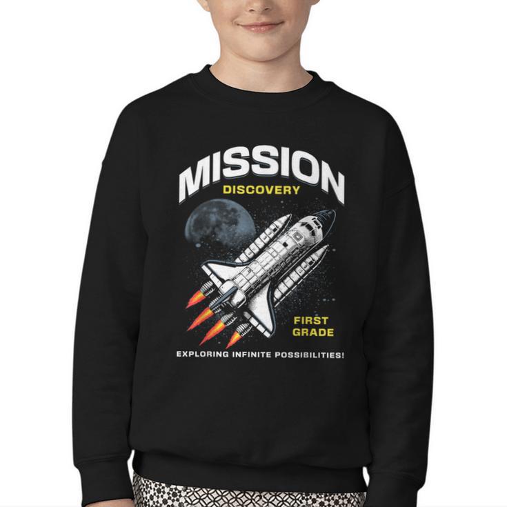 First Grade Back To School Space Rocket Astronaut Youth Crewneck Sweatshirt