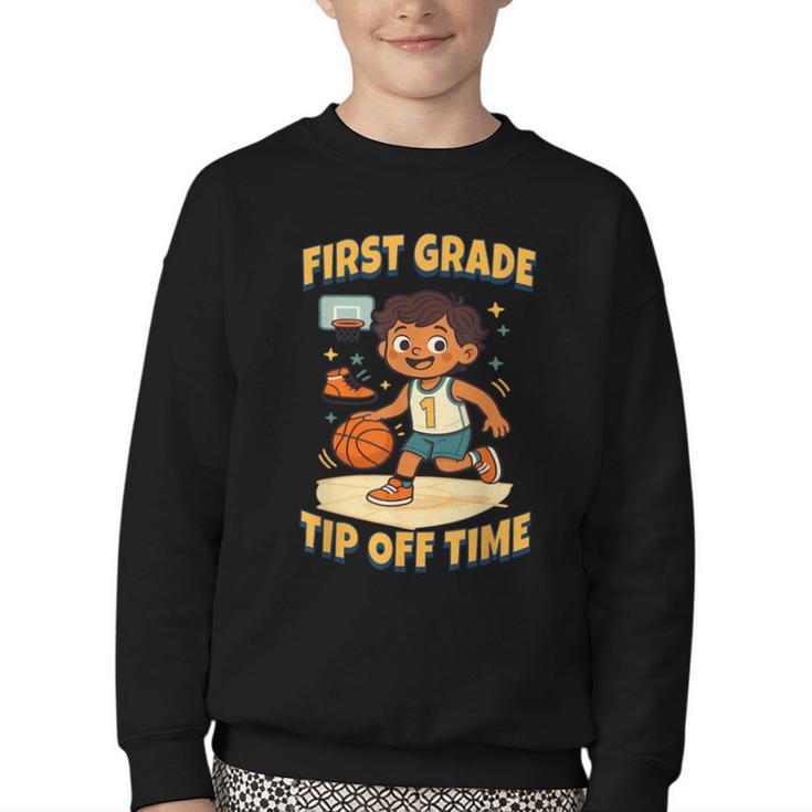 First Grade Basketball Back To School Slam Dunk Style Youth Crewneck Sweatshirt