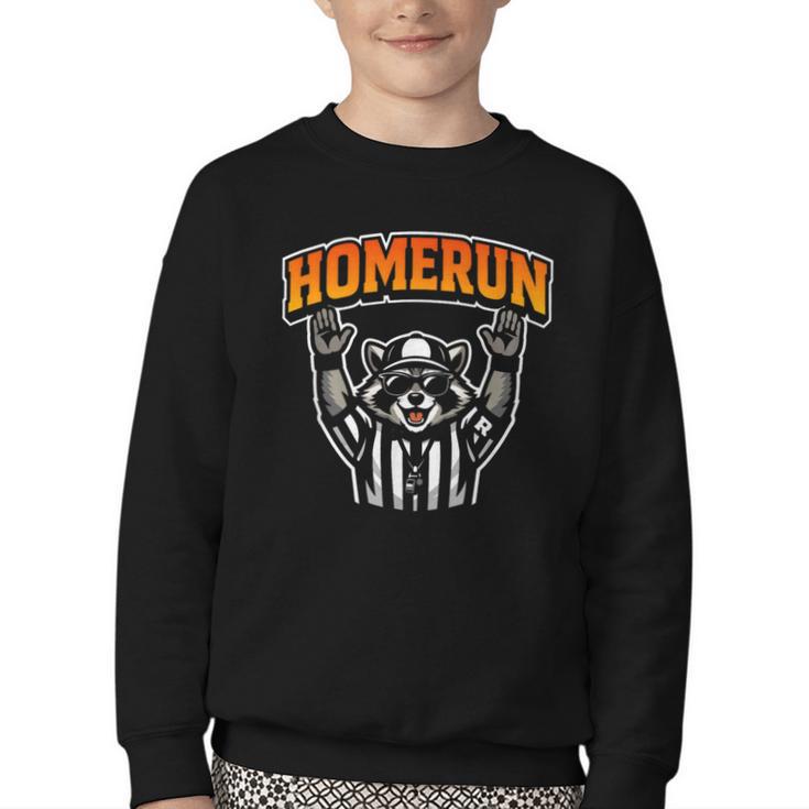 Football Referee Touchdown Baseball Homerun Raccoon Youth Crewneck Sweatshirt