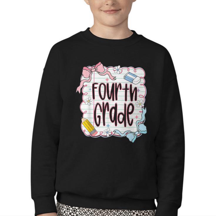 Fourth Grade Back To School For Girls Pink Notebook Youth Crewneck Sweatshirt