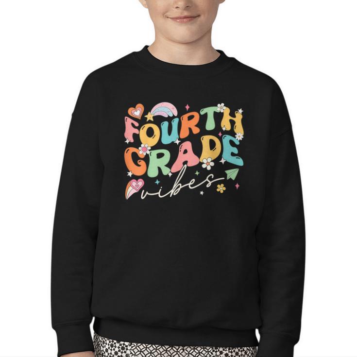 Fourth Grade Vibes 4th Grade Team Groovy Back To School Youth Crewneck Sweatshirt