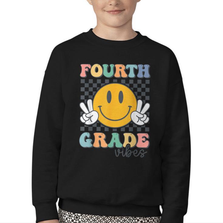Fourth Grade Vibes Retro Smile Back To School 4th Grade Team Youth Crewneck Sweatshirt
