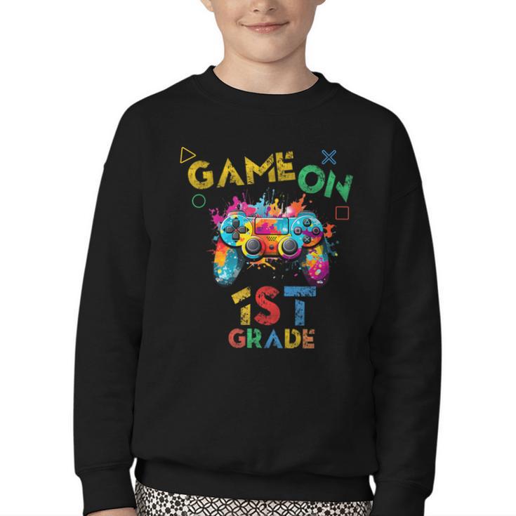 Game On 1st Grade Boys Kids Back To School Youth Crewneck Sweatshirt Game On 1st Grade Boys Kids Back To School Youth Crewneck Sweatshirt