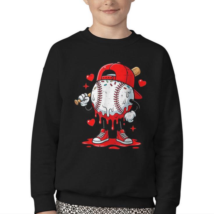Game Day Baseball Drip Valentine Hearts Sport Lover Youth Crewneck Sweatshirt