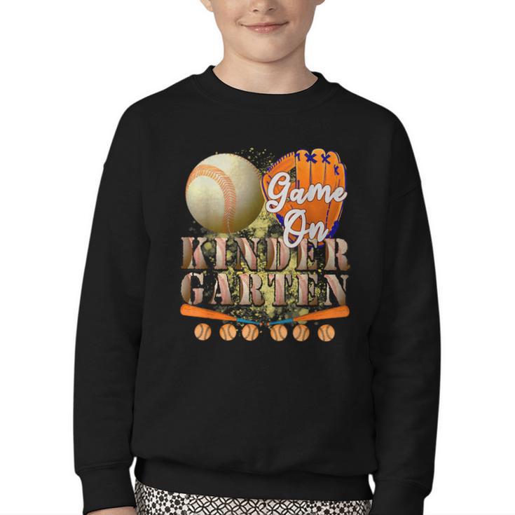 Game On Kindergarten Baseball Back To School Student Kid Boy Youth Crewneck Sweatshirt