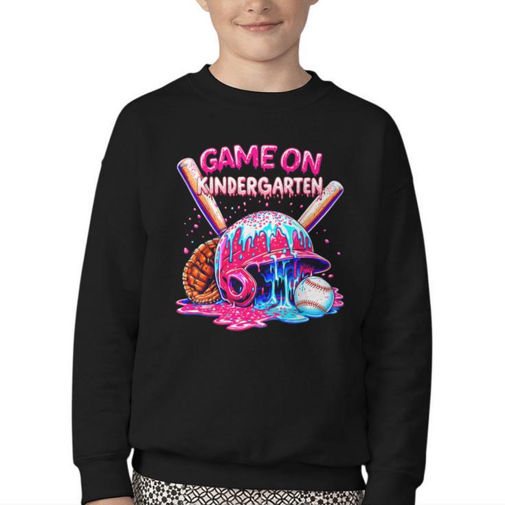 Game Kindergarten Baseball Ice Cream Drip On Back To School Youth Crewneck Sweatshirt