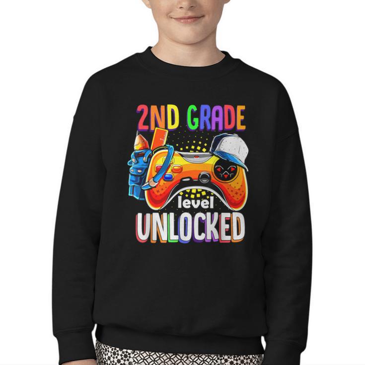 Gamer Back To School Gamepad 2nd Second Grade Level Unlocked Youth Crewneck Sweatshirt