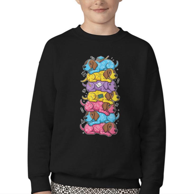 German Shorthaired Pointer Rainbow Back To School Boys Girls Youth Crewneck Sweatshirt