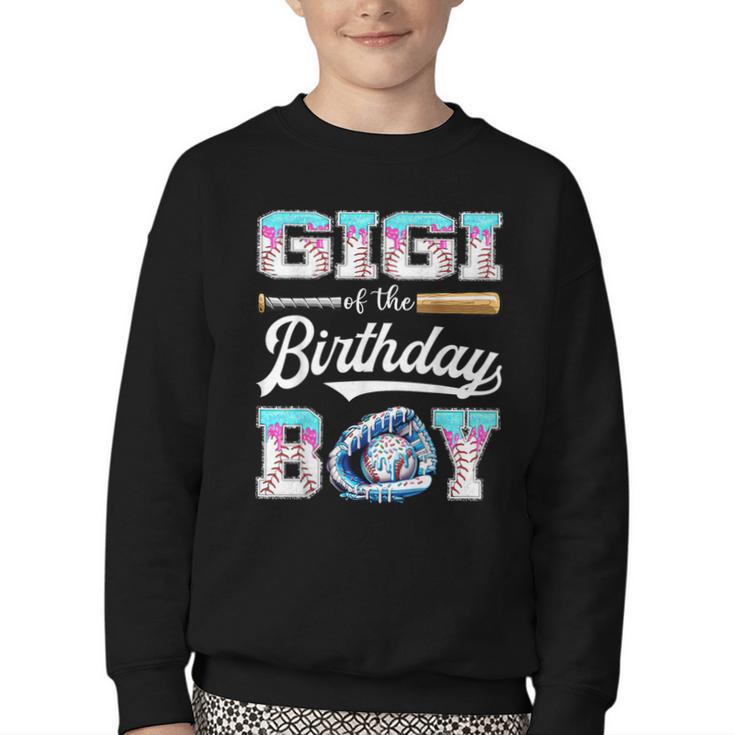 Gigi Of The Birthday Boy Baseball Ice Cream Drip Matching Youth Crewneck Sweatshirt