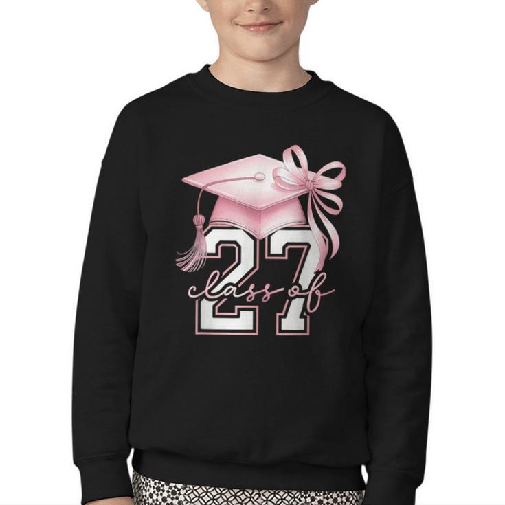 Girls Class Of 2027 Back To School Senior 2027 Coquette Bow Youth Crewneck Sweatshirt