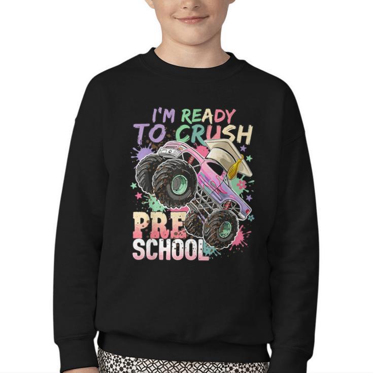 Girls Monster Trucks Ready To Crush Preschool Back To School Youth Crewneck Sweatshirt