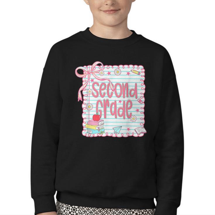 Girls Second Grade Coquette Bow Pink Preppy Back To School Youth Crewneck Sweatshirt