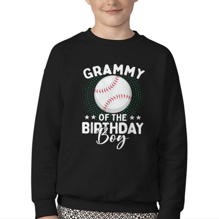 Grammy Of The Birthday Boy Baseball Player Birthday Youth Crewneck Sweatshirt