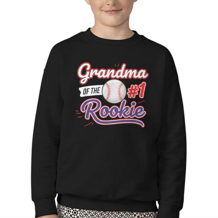 Grandparent Grandma Of The 1 Rookie Baseball Youth Crewneck Sweatshirt