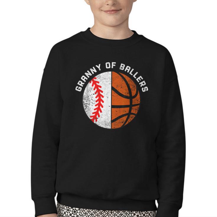 Granny Of Ballers Baseball Basketball Grandma Granny Youth Crewneck Sweatshirt