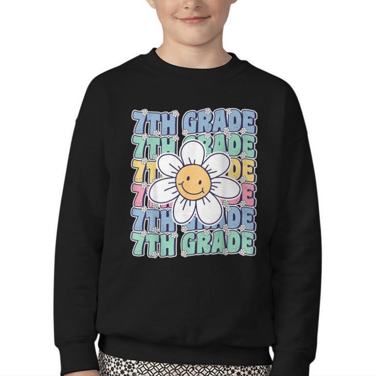 Groovy 7th Grade Back To School First Day Of Seventh Grade Youth Crewneck Sweatshirt