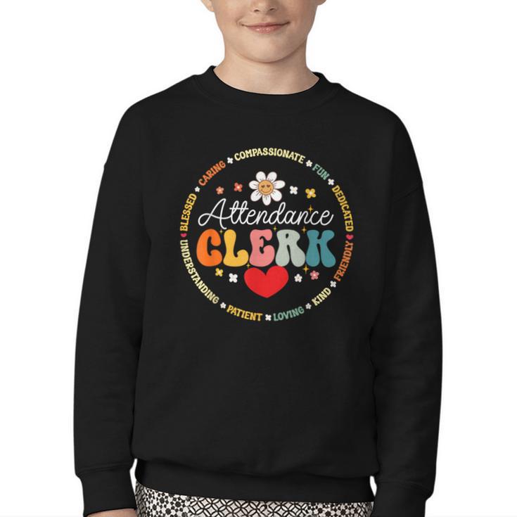 Groovy Attendance Clerk Back To School Appreciation Week Youth Crewneck Sweatshirt