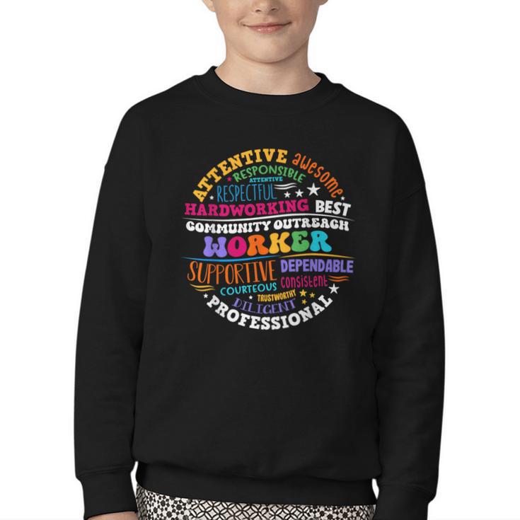 Groovy Community Outreach Worker Back To School Youth Crewneck Sweatshirt Groovy Community Outreach Worker Back To School Youth Crewneck Sweatshirt
