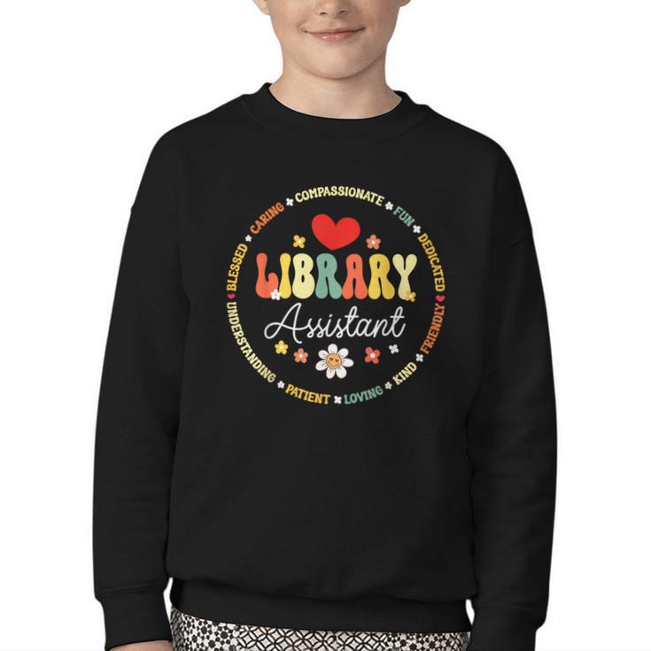 Groovy Librarian School Library Assistant Day Back To School Youth Crewneck Sweatshirt