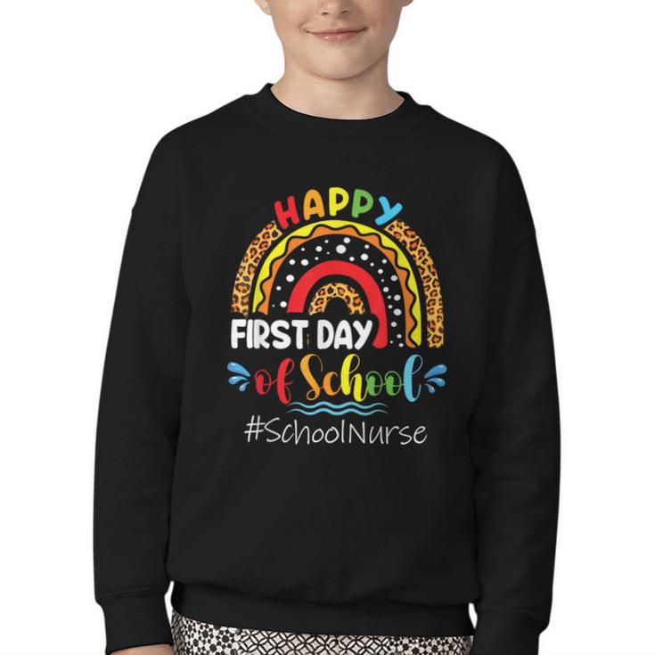 Happy First Day Of School Nurse Rainbow Back To School Youth Crewneck Sweatshirt