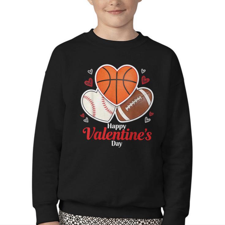 Happy Valentine’s Basketball Football Valentine Baseball Youth Crewneck Sweatshirt