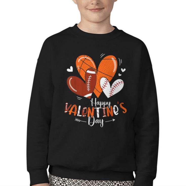 Happy Valentines Day Basketball Baseball Football Boys Youth Crewneck Sweatshirt