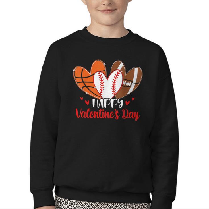 Happy Valentines Day Shirt Boys Basketball Baseball Football Youth Crewneck Sweatshirt