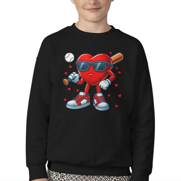 Heart Love Baseball Valentine Outfit Men Boy Youth Crewneck Sweatshirt