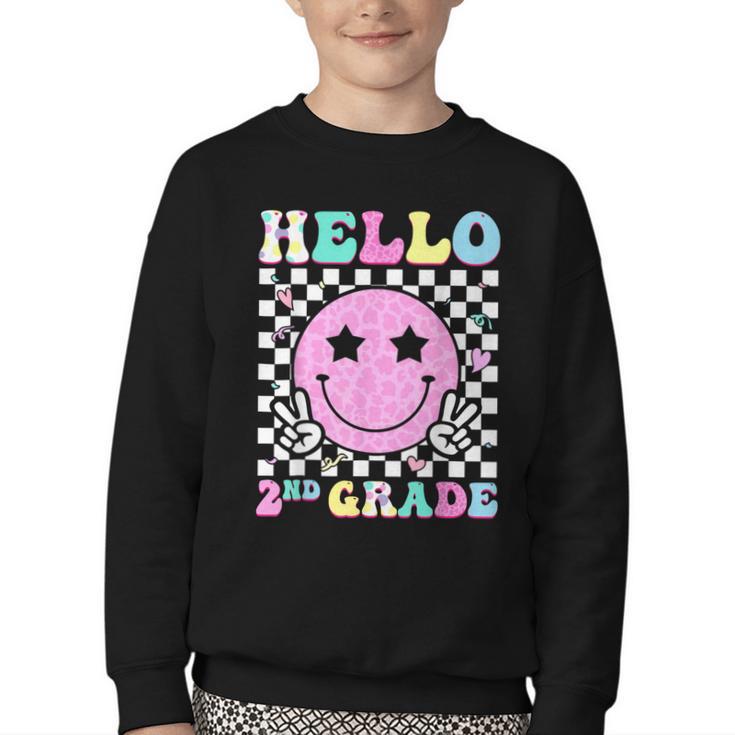 Hello 2nd Grade Groovy Back To School Second Grade Girls Kid Youth Crewneck Sweatshirt