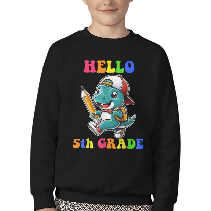 Hello 5th Grade Cute Dinosaur Back To School Boys Kids Girls Youth Crewneck Sweatshirt