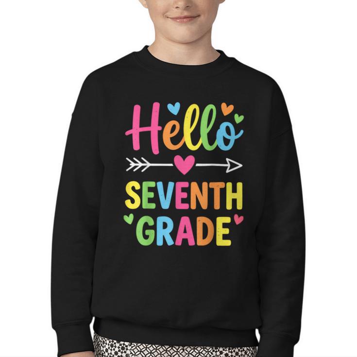 Hello Seventh 7TH Grade Back To School Kids Students Tee Youth Crewneck Sweatshirt