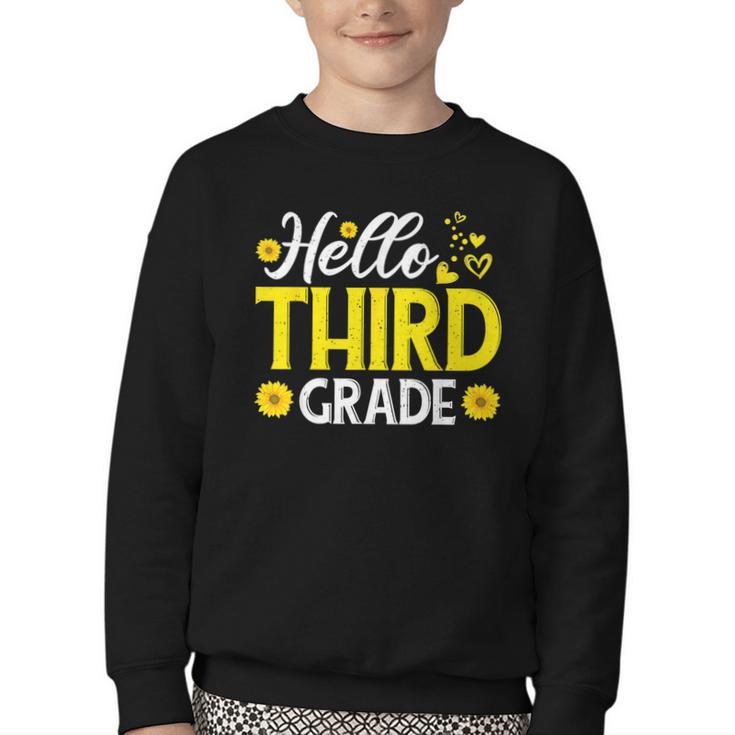 Hello Third Grade Sunflower 3rd Grade Vibes Back To School Youth Crewneck Sweatshirt