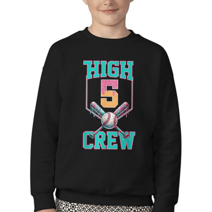 Hi 5 Birthday Party Decorations For Boy Baseball Drip 5th Youth Crewneck Sweatshirt