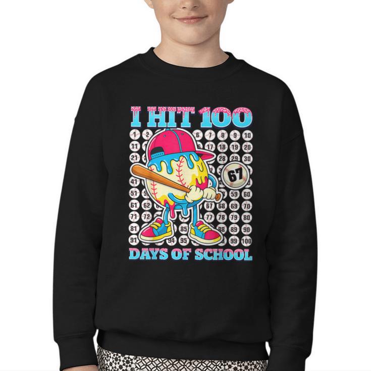 I Hit 100 Days Of School 67 Drip Baseball Boys Kids Youth Crewneck Sweatshirt