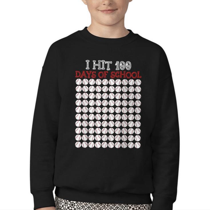 I Hit 100 Days Of School Baseball Lover Teacher Student Youth Crewneck Sweatshirt