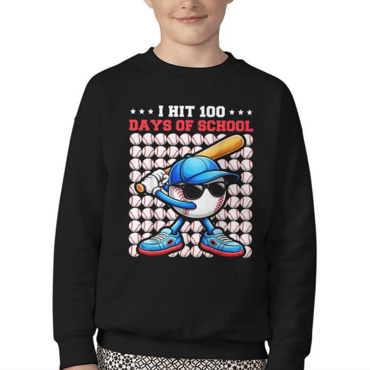 I Hit 100 Days Of School Baseball Player Kids Boys Son Youth Crewneck Sweatshirt