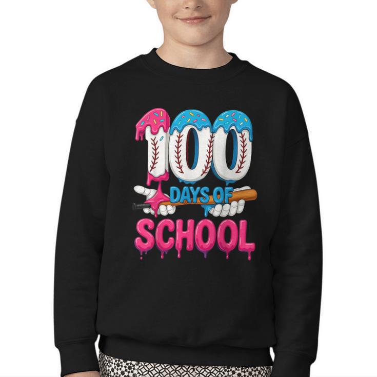 HUGvyn 100 Days Of School Baseball Ice Cream Teacher Student Youth Crewneck Sweatshirt