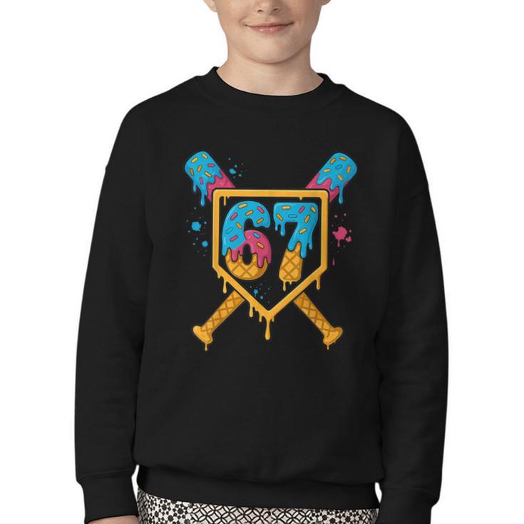 HUGvyn 67 Baseball Ice Cream Drip Six Seven Genz Alpha Slang Youth Crewneck Sweatshirt