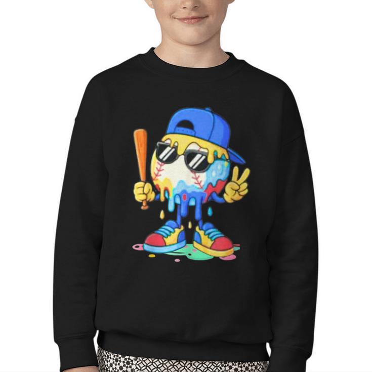 Ice Cream Baseball Drip Spots Sprinkle For Boys Youth Kids Youth Crewneck Sweatshirt