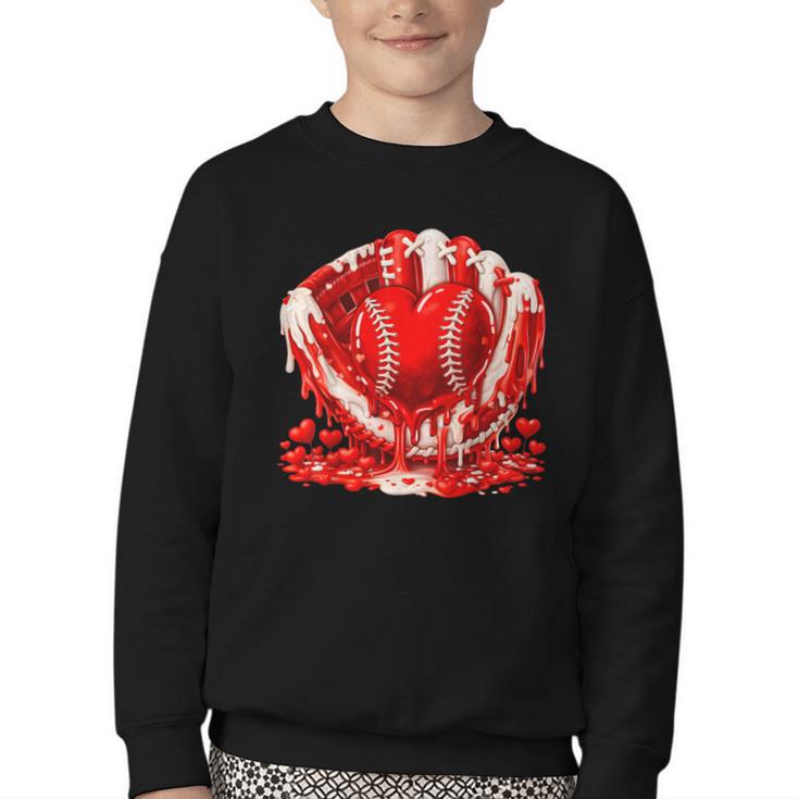Ice Cream Drip Heart Valentines Day Baseball Boys Youth Kids Youth Crewneck Sweatshirt