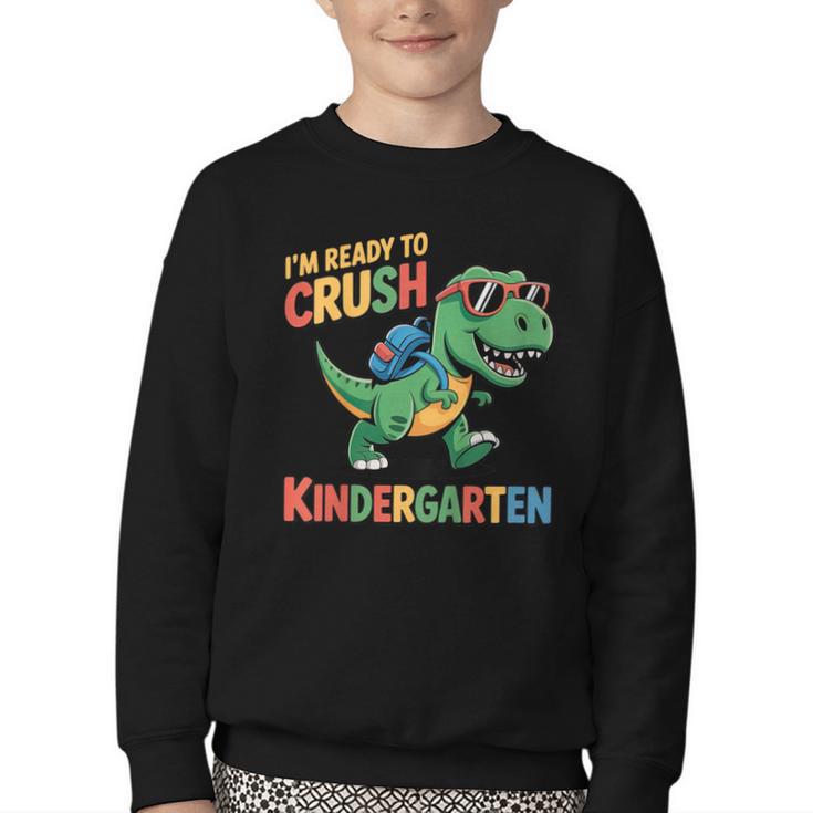 I'm Ready To Crush Kindergarten T-Rex Back To School Dino Youth Crewneck Sweatshirt