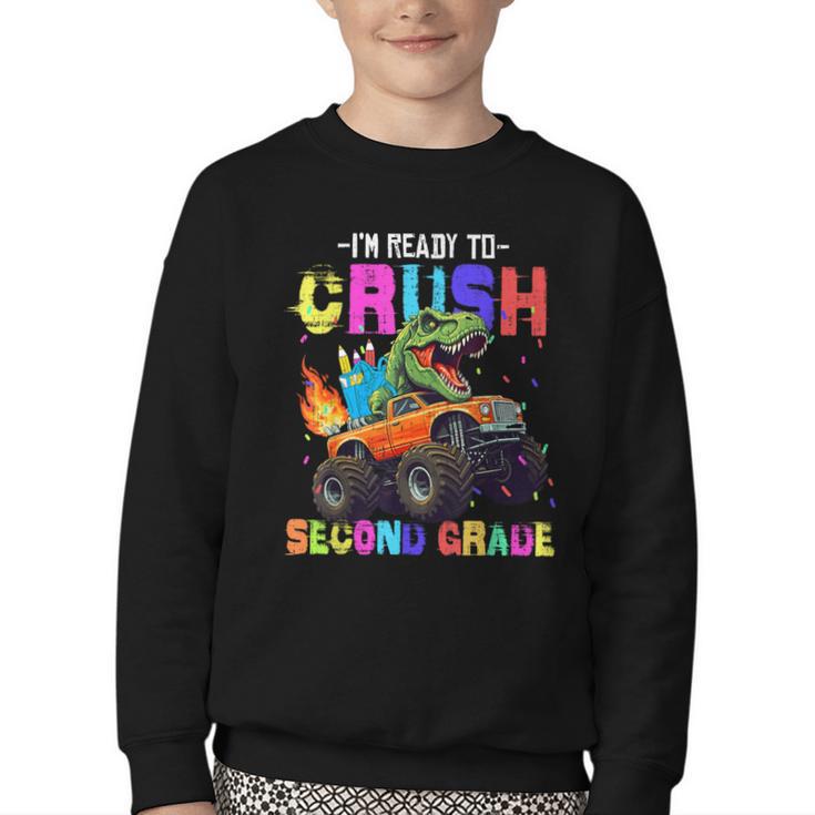 I'm Ready To Crush Second Grade Dinosaur Dino Back To School Youth Crewneck Sweatshirt