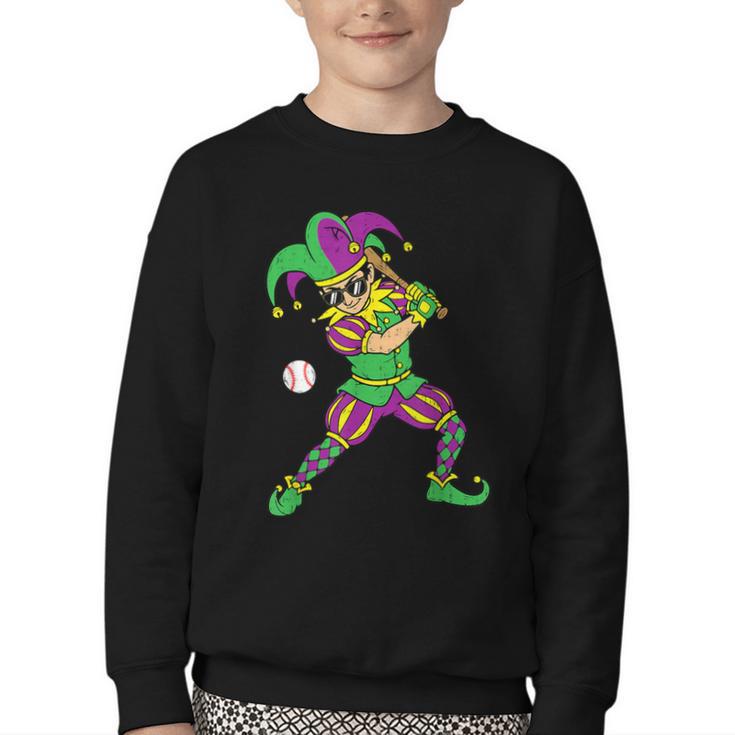 Jester Baseball Mardi Gras Carnival Sport Men Boy Teen Kids Youth Crewneck Sweatshirt