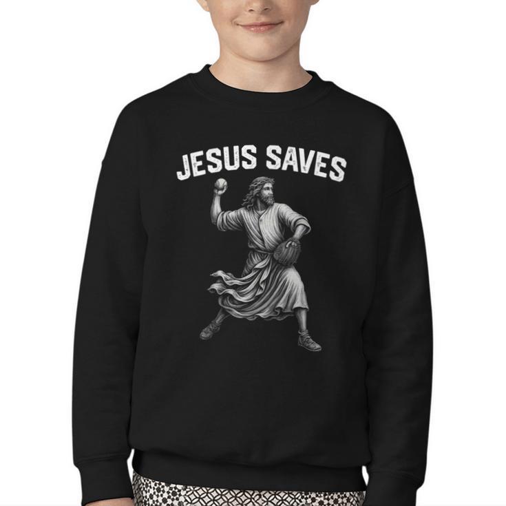 Jesus Saves Shirt Religious Christian Faith Baseball Youth Crewneck Sweatshirt